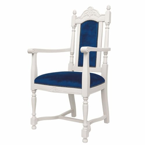 Casa Padrino Chaise de salle à manger baroque de luxe avec accoudoirs bleu royal et blanc - Meuble baroque