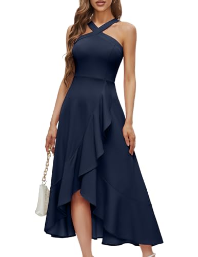 Image of Bbonlinedress Halter Cocktail Women Dresses Prom Formal Wedding Guest Bridesmaid Ruffled Maxi Hi-Lo Evening Party 2026 Dress