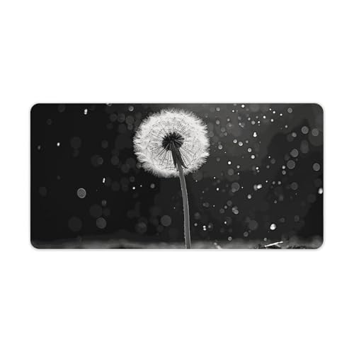 Dandelion Black and White Desk Mat Non-Slip Laptop Writing Pad Large Keyboard Mousepad with Rubber Base 23.6" X 11.8" Desk Protector Mat for Computer, Work, Gaming