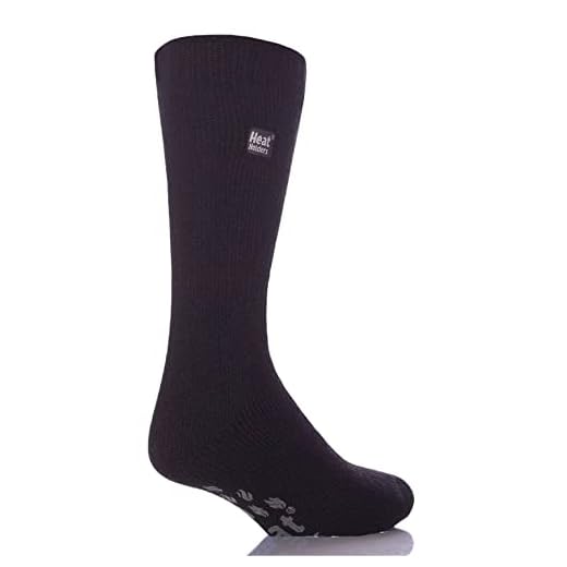 Heat Holders Mens Slipper Heat Holders, Black with Grey Grip, US Shoe Size 7-12