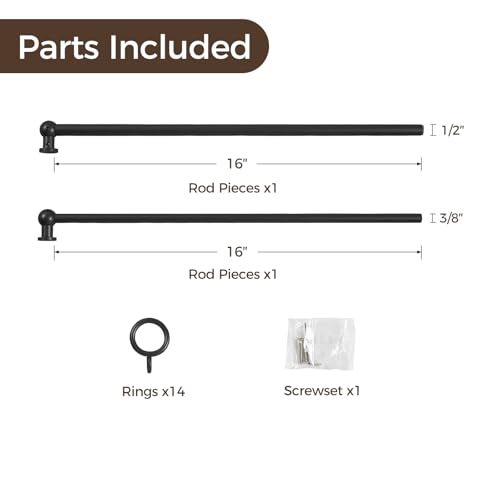 Image of TWOPAGES 18 to 28 Inches Adjustable Cafe Curtain Rod with Rings, Inside /Outside Mount Black Window Rod for Kitchen Window Bathroom French Door