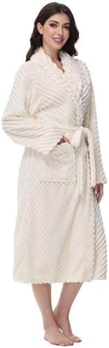 Yurhap Premium Robes for Women - Super Soft Cozy Fleece Womens Robe Plush Long Bathrobe