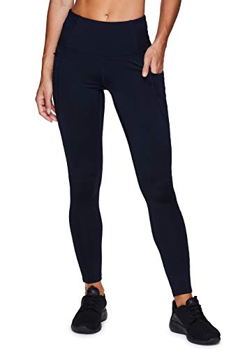 RBX Active Women's Full Length Athletic Running Yoga Fleece Lined Leggings with Tech and Zipper Pockets F20 Navy Blue M