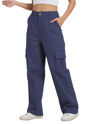 Image of Cargo Pants for Women High Waist Wide Leg Stretchy Pull On Baggy Casual Pants with Pockets