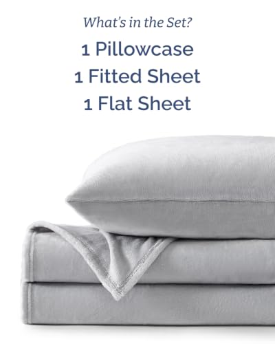 Image of Fleece Sheets Twin Size Set - 3-Piece Velvet Flannel Sheet Set - Grey