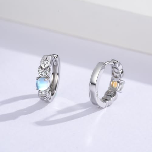 Triple Moon Goddess Earrings 925 Sterling Silver Moonstone Hoop Earrings Pagan Wiccan Jewelry Gifts for Women2