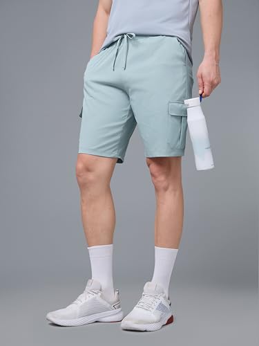 Image of TECHNOSPORT Men's Solid Slim Fit Sports Shorts TS Flexi Quick Dry Polyester Drawstring with Pockets UPF50+ for Gym Running Workout Anti Odour