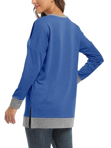 BETTE BOUTIK Women's Drop Long Sleeve Sweatshirts Casual Crewneck Tunic Tops Sweartshirts With Side Slits S-3XL