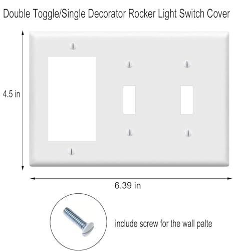 Image of ZEFTV Combination Double Toggle /Single Decorator Rocker Outlet Light Switch Wall Plates 3-Gang Switch Electrical Cover Plate Unbreakable Thermoplastic Faceplate, White (3 Pack)