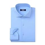 REXIUD Men's Dress Shirt Stretch Formal Shirt Business Casual Cutaway Collar Long Sleeve Convertible Cuffs Solid Light Blue L