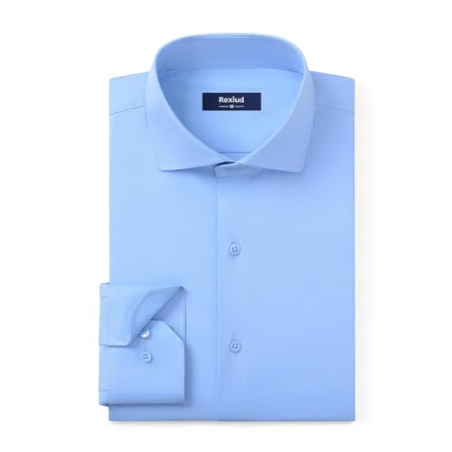 REXIUD Men's Light Blue Stretch Dress Shirt, Long Sleeve, L