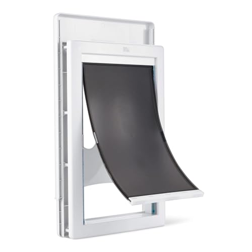 Amazon Basics Verstellbare Hunde- und Katzentür aus Kunststoff, Groß, 50,8cm x 33,8cm x 11,3cm, Weiß und Grau