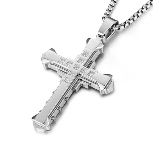 Collier croix homme HZMAN anti-ternissement en acier inoxydable robuste
