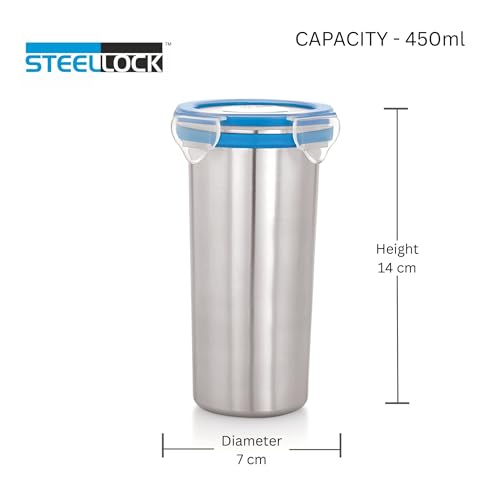Image of STEELLOCK Stainless Steel Tumbler with Lid, 450ML, BPA Free Water Tumbler, Leak Proof, Office Tumbler, Rust-Free, Easy Grip, Easy to Carry, Travel Bottle