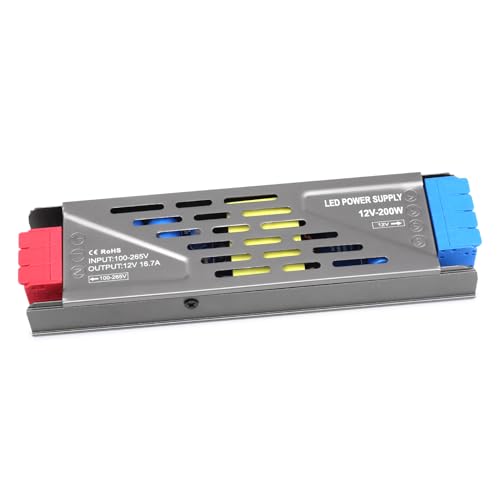 Image of LED Driver 200 Watts Power Supply 100V-265V AC to 12V DC Converter,Quiet and Small Transformer Low Voltage Output for Strip Light,Lamp