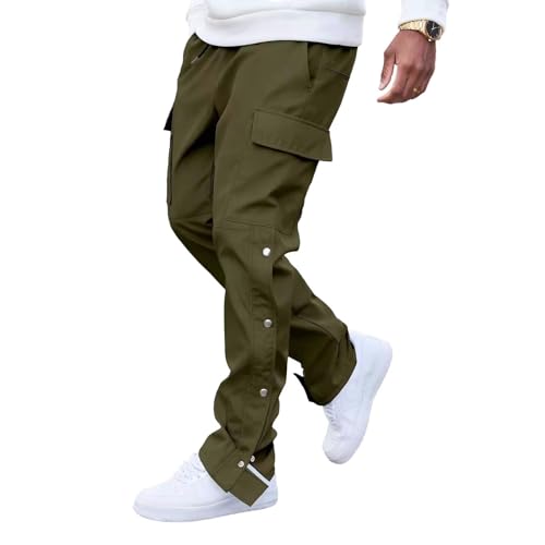 Hosyu L Green Mens Casual Cargo Pants Workout Joggers Lightweight Sweatpants Hiking Drawstring Tactical Pants with Multi Pockets