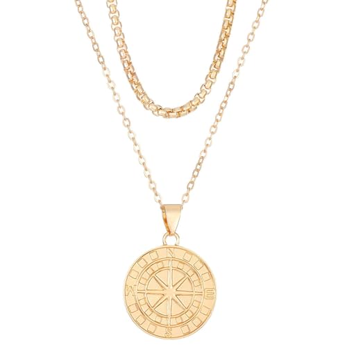 APMGONT Kompass Kette Damen, Halskette Damen mit Kompass Anhänger, Gold Silber Layered Kette Halskette Geschenk für Herren Damen (G3) APMGONT Kompass Kette Damen, Halskette Damen mit Kompass Anhänger, Gold Silber Layered Kette Halskette Geschenk für Herren Damen (G3)