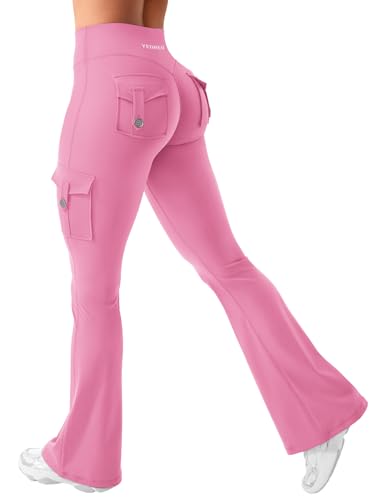 YEOREO CoreFlex Damen Flare Leggings mit 4 Pockets Invisible Scrunch Butt Sport Leggings High Waist Schlaghosen Workout Seamless Push Up Blickdicht Yoga Gym Legging