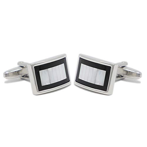 Mancuernillas rectangulares madreperla y ónix para hombre miniatura 2