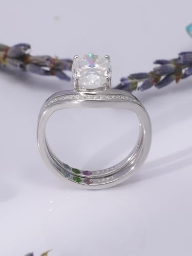 2-PC Oval Cut Moissanite Ring Set | S925 Sterling Silver 2.5CT Bridal Jewelry, 7x10mm Hypoallergenic Wedding Rings, Half-Eternity Band with Full Prong Setting4