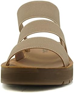 Soda BUTTON ~ Women Slip On Casual Open Toe Three Elastic Bands with Ankle Strap Fashion Gladiator Sandal (Wheat, numeric_8) | Image 3