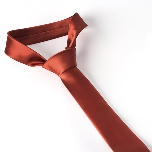 Image of Rust Skinny Tie Men Women 2 inch (5CM) Slim Necktie Solid Thin Ties Formal