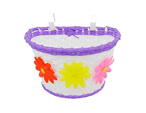 Medium Sized Bike Basket Purple and White. Bicycle Basket for 12 or 16 inch Bicycle.
