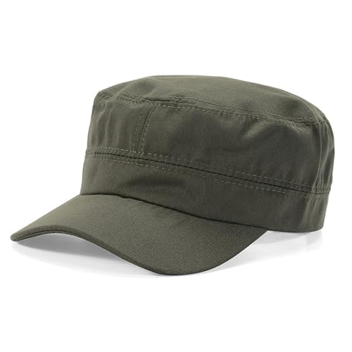 Army Green Military Cadet Army Caps Vintage Flat Top Cap Unisex Basic Baseball Hat for Men Women