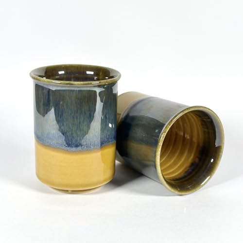 Image of SNS Ceramic Tumbler Set of 2 | Handmade Studio Pottery Drinkware for Water, Juice, Lassi, Cold Coffee & Milk | Premium Hot & Cold Beverage Glass for Home & Gifting (Dusky Horizon Tumbler)