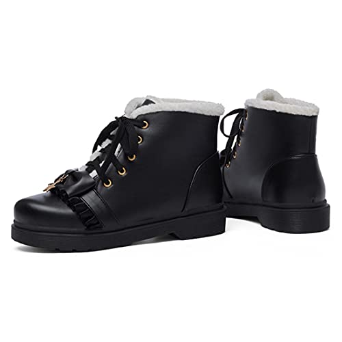 VOKLIN Women's Kawaii Lolita Bowtie Flat Dressy Ankle Booties Round Toe Lace Up Uniform Dress Short Boots2