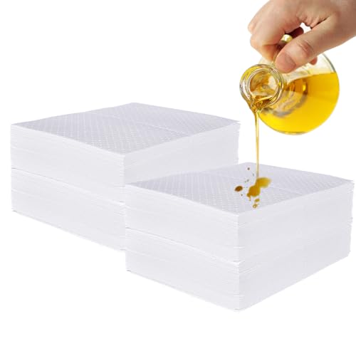 PONO 200 Pcs Oil Absorbent Pads, White Heavy Weight Oil-Only Absorbent Pad, Used for Oil Spill Cleaning in Garage Workshop, Reusable, Washable, Durable(15x20 in)