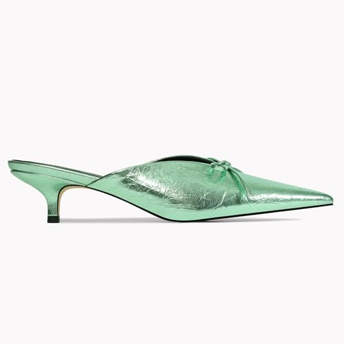 Image of Kitten Heels for Women Heeled Mules Stiletto Pumps Bow Closed Toe Pointed Toe Low Heel Slip on Fashion Metallic Backless Prom Party Dressy