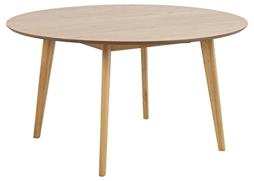 AC Design Furniture Roxanne Runder Esstisch für 5 Personen in Eichenoptik, Ø: 140 x H: 76 cm, Küchentisch mit Eichenfurnier und Beinen in Eichenoptik Gebeizt, Moderner Retro Stil für das Esszimmer