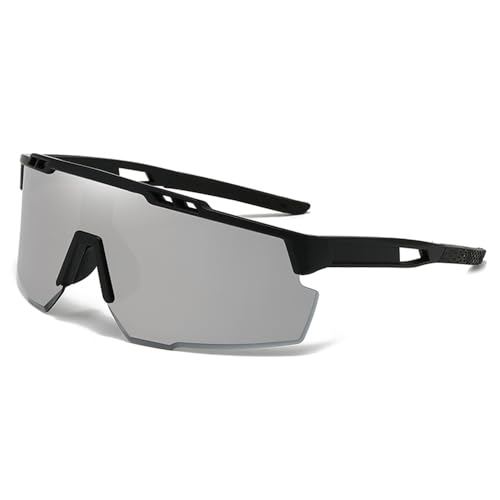 KTUCN Gafas de sol deportivas para exteriores, a prueba de viento, con montura grande y protección UV integrada, plateadas, 137 mm