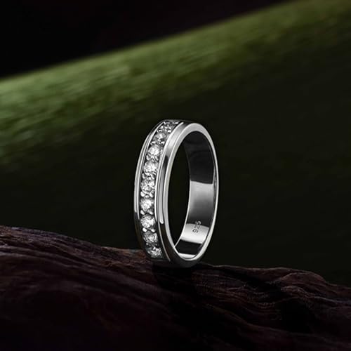 Mens Moissanite Wedding Band 925 Sterling Silver Rings For Men 14K White Gold Plated 1ct D Color VVS1 Clarity Brilliant Lab Created Stone 9 Round Cut Engagement Rings For Him Size 7-142