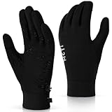 MCTi Lightweight Gloves Liners for Men Women, Touch Screen Gloves with Conductive Microfiber, Palm Silicone, for Cold Weather Running Driving Hiking Black-M
