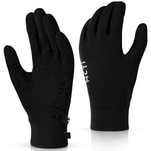 MCTi Lightweight Gloves Liners for Men Women, Touch Screen Gloves with Conductive Microfiber, Palm Silicone, for Cold Weather Running Driving Hiking Black-L