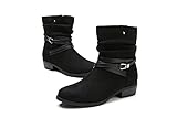 FASHION DESIGN: Stylish slouchy ankle boot designed with snake strap and chunky block heel can easy matching any outfit in winter, spring, autumn like midi dress, leggings, jeans, shorts, skinny pants,sweater,etc. EASY ON/OFF: Our super cute winter b...