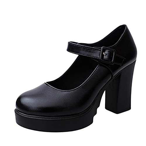 NUSGEAR Mary Jane Mujer Zapatos de Tacón Ancho Cómodos con Plataforma Mujer gótica Lolita en el Tobillo Japonesa Zapatos Gruesos de Vestir de Charol 2024