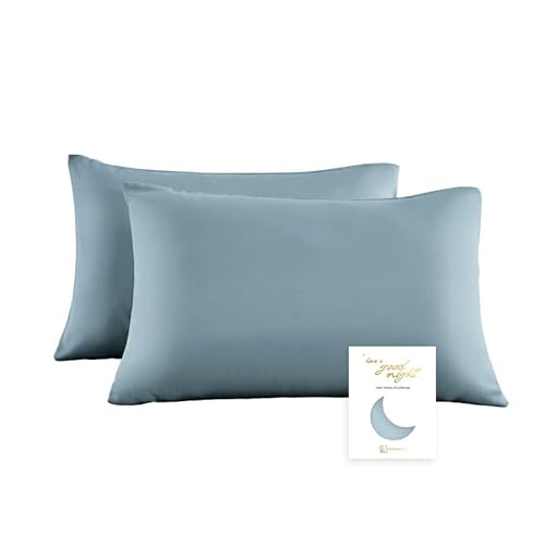 townssilk federa cuscino letto bifacciale in 100% puro tencel,copricuscino alta gamma per la salute dei capelli e della pelle,2set,con cerniera nascosta,50x75cm,greyblue
