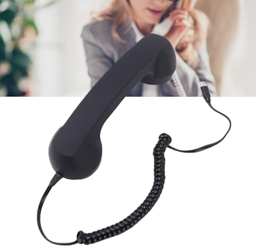 PUSOKEI Retro Phone Handset, USB C Wired Vintage Telephone Handset Receiver with Volume Control, Ergonomic Phone Landline Handle Receiver for Cellphone Video Call Conference (Black) - 4