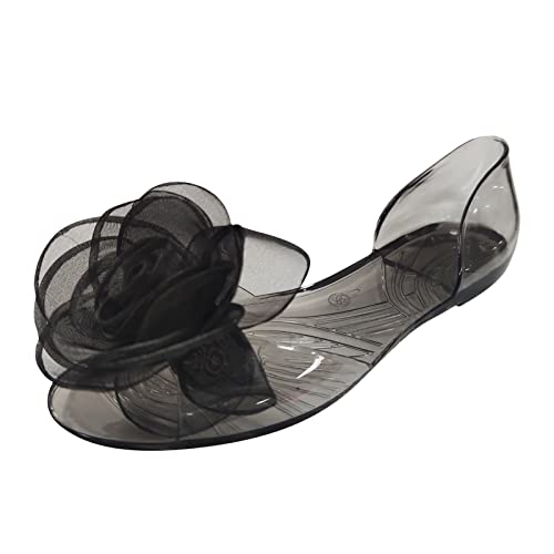 ZTFYKLIN Sandalias Planas Para Mujer De Pescado Gelatina Con Fondo Verano Casual (Black, 39) Deportivas Plantilla Gel Cómodas Confort Negras Cuñas Squecher Zapatos Caminar Cangrejeras