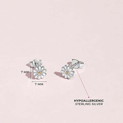 925 Sterling Silver Yellow Cubic Zirconia White Enamel Daisy Flower Earrings for Young Girls and Preteens 10mm - Gorgeous and Delicate Petite Daisy Earrings for Little Girls4