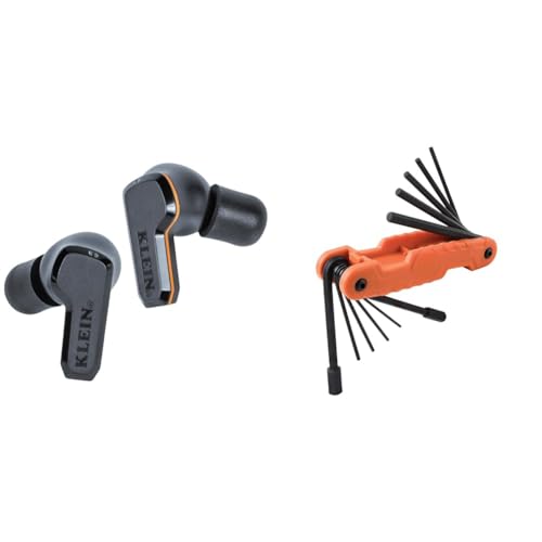 Image of Klein Tools AESEB2 Elite Bluetooth Jobsite Earbuds, True Wireless Earplugs & 70550 Hex Wrench Key Set, 11 SAE Sizes, Heavy Duty Folding Allen Wrench Tool