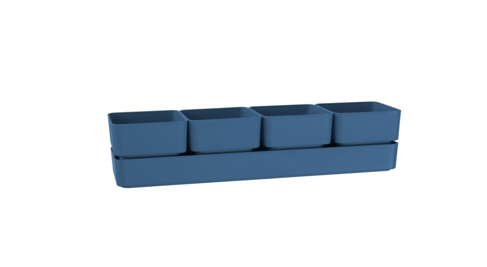 Teraplast Sierra Übertopf-Set – 4 Quadratische Töpfe + Untersetzer, 48x12x11 Cm, UV-beständig, Für Sukkulenten & Setzlinge (z.B. In Rot/Corail)