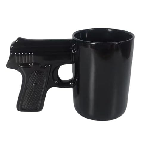 Image of Creative Revolver Shaped Ceramic Mug With 3D Thin Shell Relief Handle Coffee Cup-black