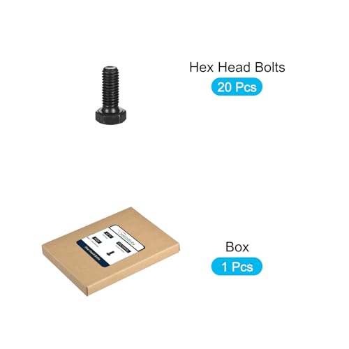 Image of METALLIXITY Hex Bolts (M8-1.25x20mm) 20Pcs, 12.9 Grade Carbon Steel Fully Threaded Black Oxide, Coarse Thread UNC Hex Head Screw Bolt - for Mechanical Repair