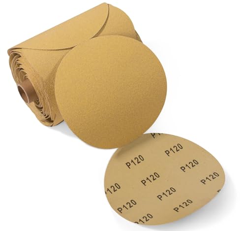 100 PCS 6 Inch PSA Sanding Discs 120 Grit Adhesive Backed Sandpaper Roll Sticky-Back for DA Sander Self Stick Aluminum Oxide Round Automotive Sand Paper with Sticky Back