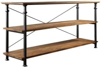 HomeSullivan Grove Place 50" TV Stand in Rustic Pine with Styled wrought iron supports and Pine wood shelving