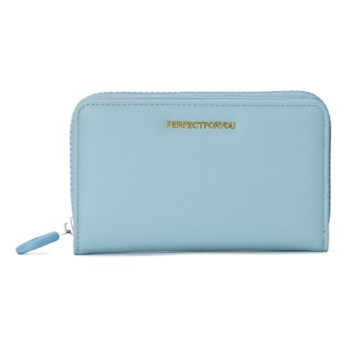 JIUFENG Womens Bifold Slim Wallet, Credit Card Holder with Coin Purse, Clutch Organizer for Women (Blue)
